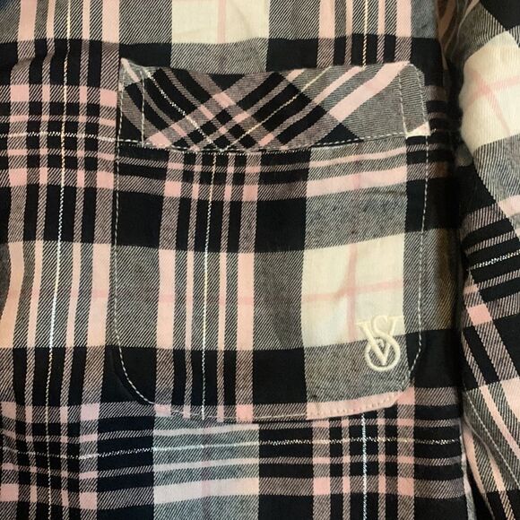 Victoria’s Secret Pink Black Silver Plaid Pajama Top Small New - Picture 3 of 7